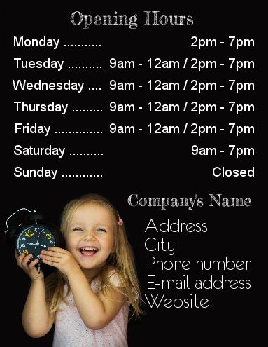 Poster Opening Hours Restaurant Shop template