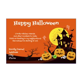 happy card invitation halloween castle orange pumpkin 