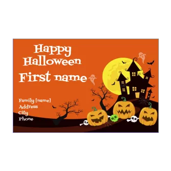 happy card invitation halloween castle orange pumpkin 
