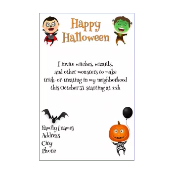 happy card invitation halloween drawing monster pumpkin 