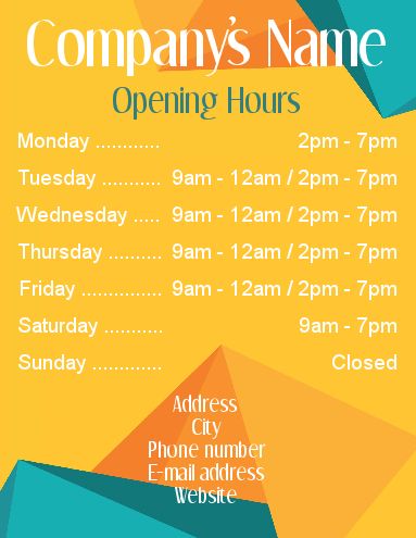 Poster Opening Hours Restaurant Shop template