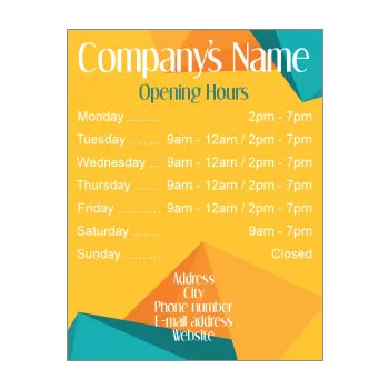 poster opening hours restaurant shop abstract blue orange yellow 
