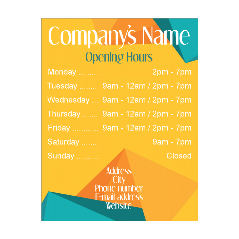 Poster Shop Restaurant Opening Hours Abstract template (card 3857)