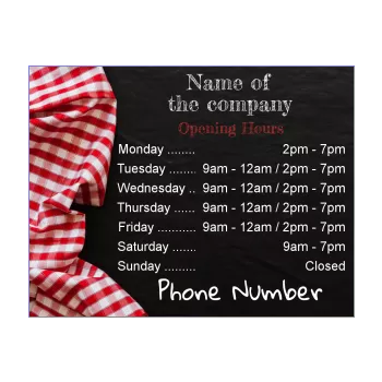poster opening hours restaurant shop tablecloth tile black slate 