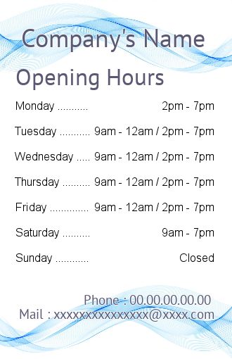 Poster Opening Hours Restaurant Shop free template