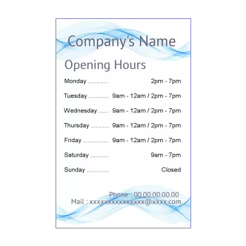 poster opening hours restaurant shop blue wave 