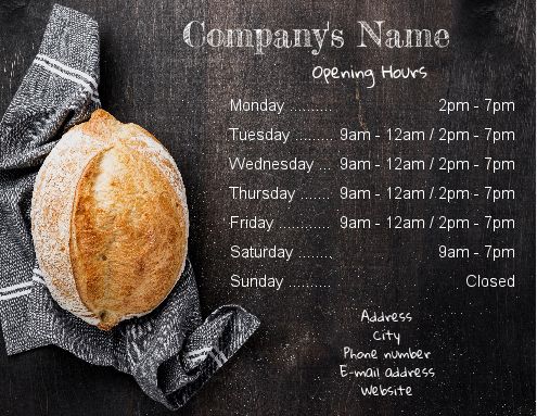Poster Opening Hours Shop Bakery template