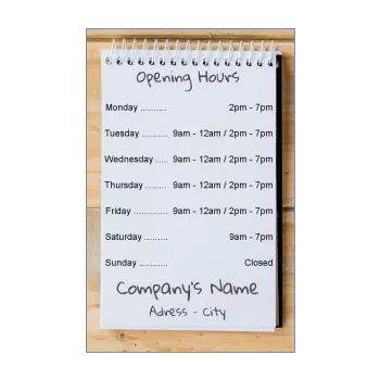 poster shop restaurant opening hours notebook white paper 