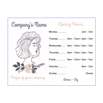 poster hairstyling opening hours restaurant shop drawing flower grey women 