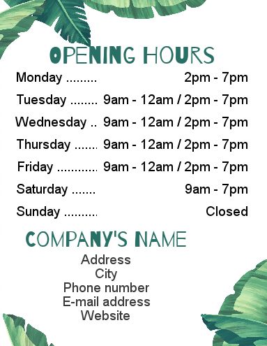 Poster Opening Hours Restaurant Shop template