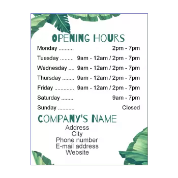poster opening hours restaurant shop florist flower green leaf 