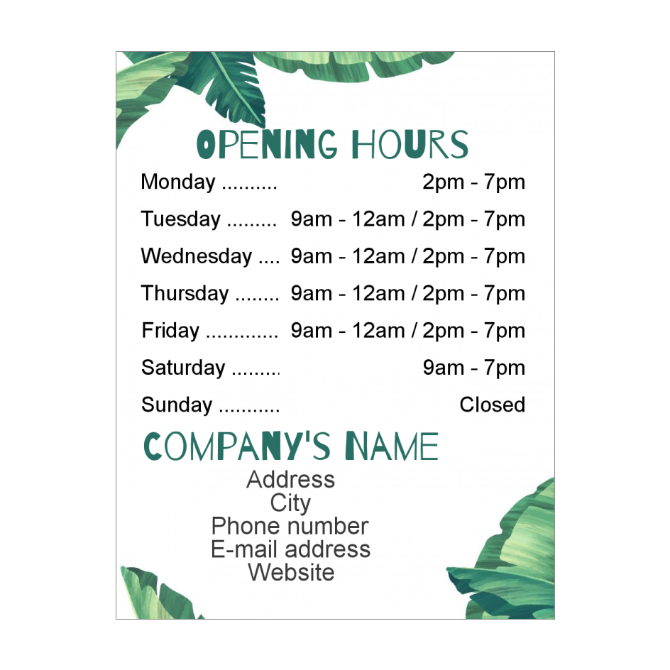 Poster Shop Restaurant Opening Hours Florist template (card 3216)