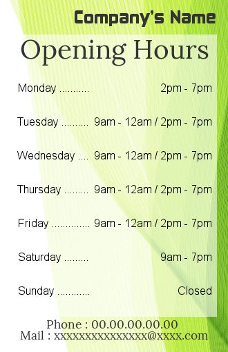 Poster Opening Hours Restaurant Shop free template
