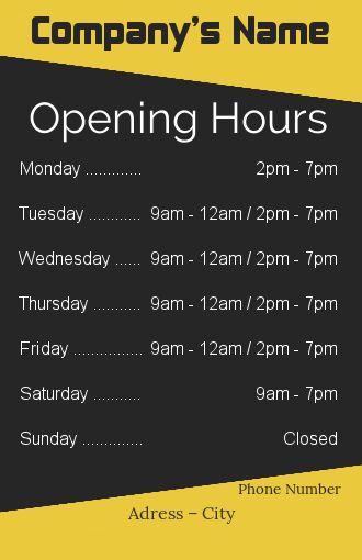 Poster Opening Hours Restaurant Shop free template