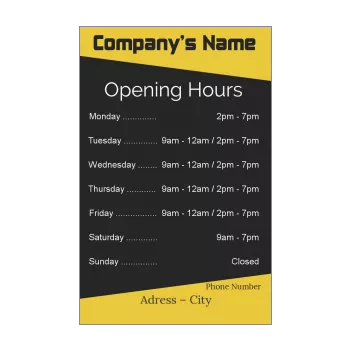 poster opening hours restaurant shop grey yellow 