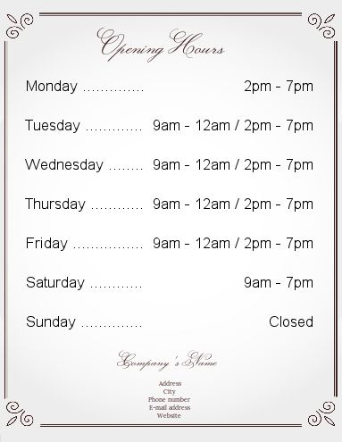 Poster Opening Hours Restaurant Shop template