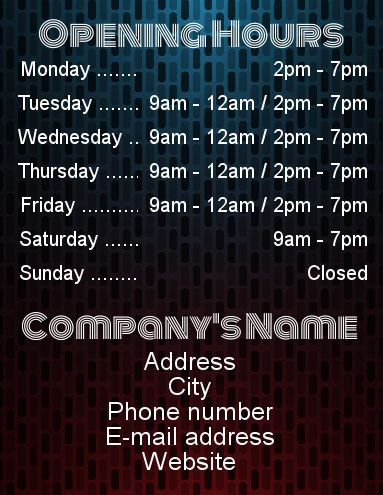 Poster Opening Hours Restaurant Shop template