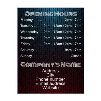 poster opening hours restaurant shop blue red 