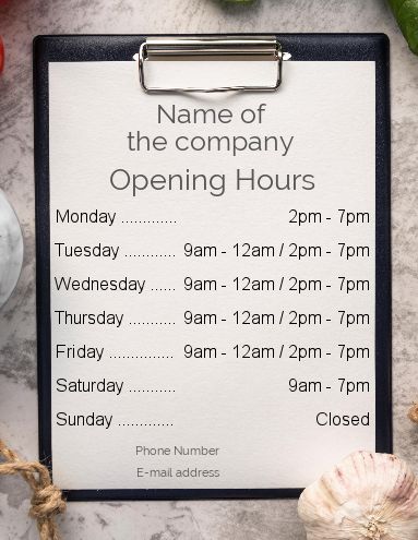 Poster Opening Hours Restaurant Shop template