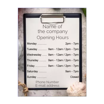 poster opening hours restaurant shop table board paper 