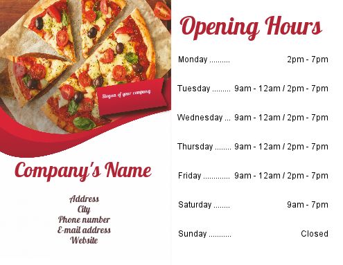 Poster Opening Hours Restaurant Shop template