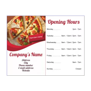 poster opening hours restaurant shop pizza red 