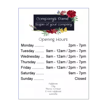 poster opening hours restaurant shop flower white 