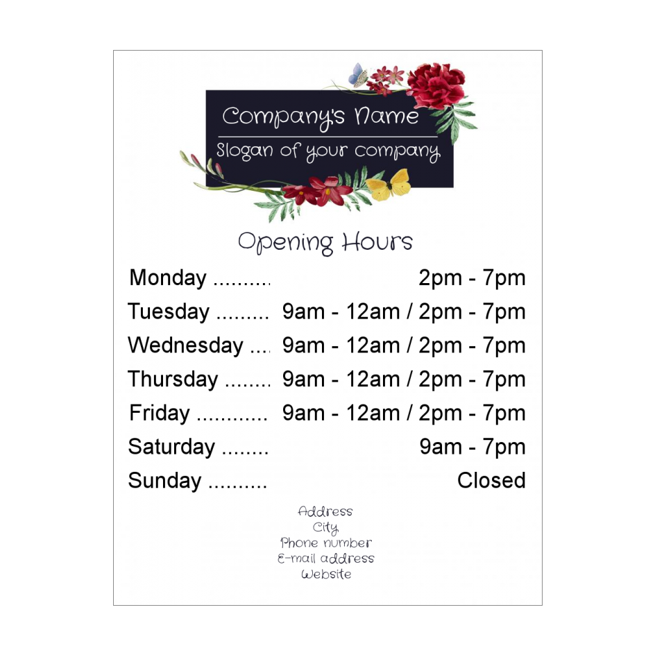 Poster Shop Restaurant Opening Hours Flower Template card 3128 