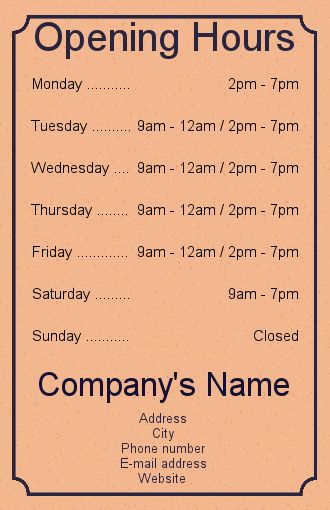 Restaurant Opening Hours Template