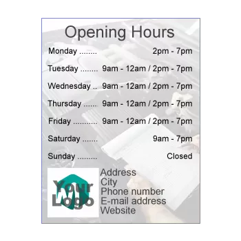 poster opening hours restaurant shop garage hand 