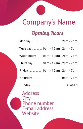 Poster Opening Hours Restaurant Shop free template