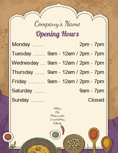 Poster Opening Hours Restaurant Shop template
