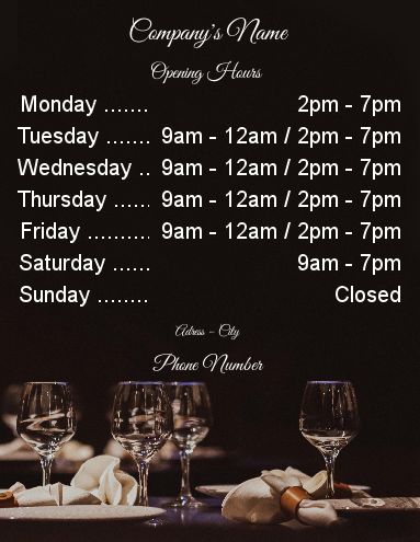 Poster Opening Hours Restaurant Shop template