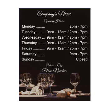 poster opening hours restaurant shop glass table black 