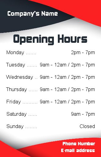 Poster Opening Hours Restaurant Shop free template