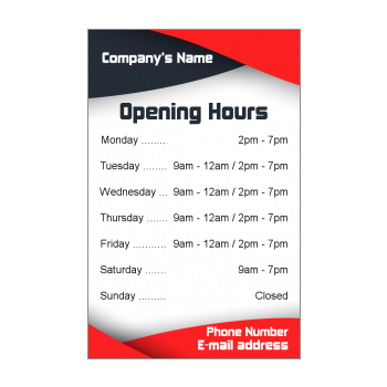 Opening Hours template - printable poster - Greetings-Discount