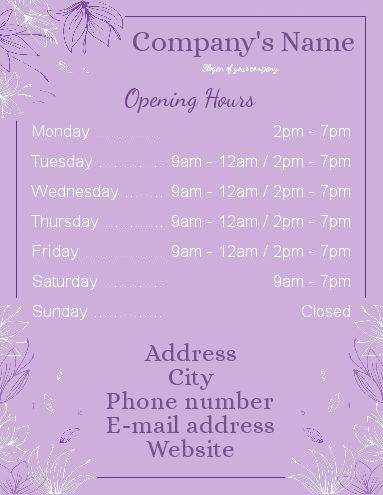 Poster Opening Hours Restaurant Shop template