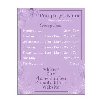 poster opening hours shop spa flower mauve zen 