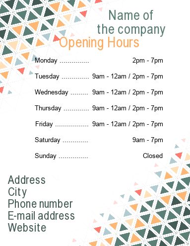 Poster Opening Hours Restaurant Shop template