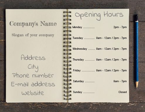 Poster Notebook Opening Hours Restaurant template