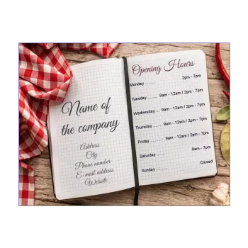 poster opening hours restaurant shop table tablecloth wood 