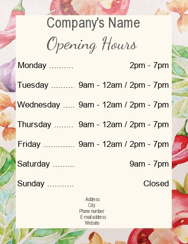 Poster Opening Hours Restaurant Shop template