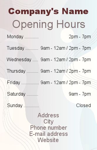 Poster Opening Hours Restaurant Shop free template