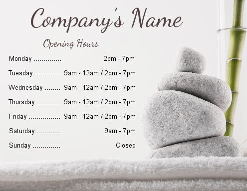 Poster Opening Hours Shop Spa template
