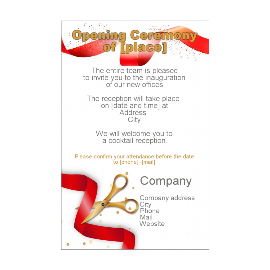 Inauguration Invitation Shop Red Ribbon Local free template (card 2905)