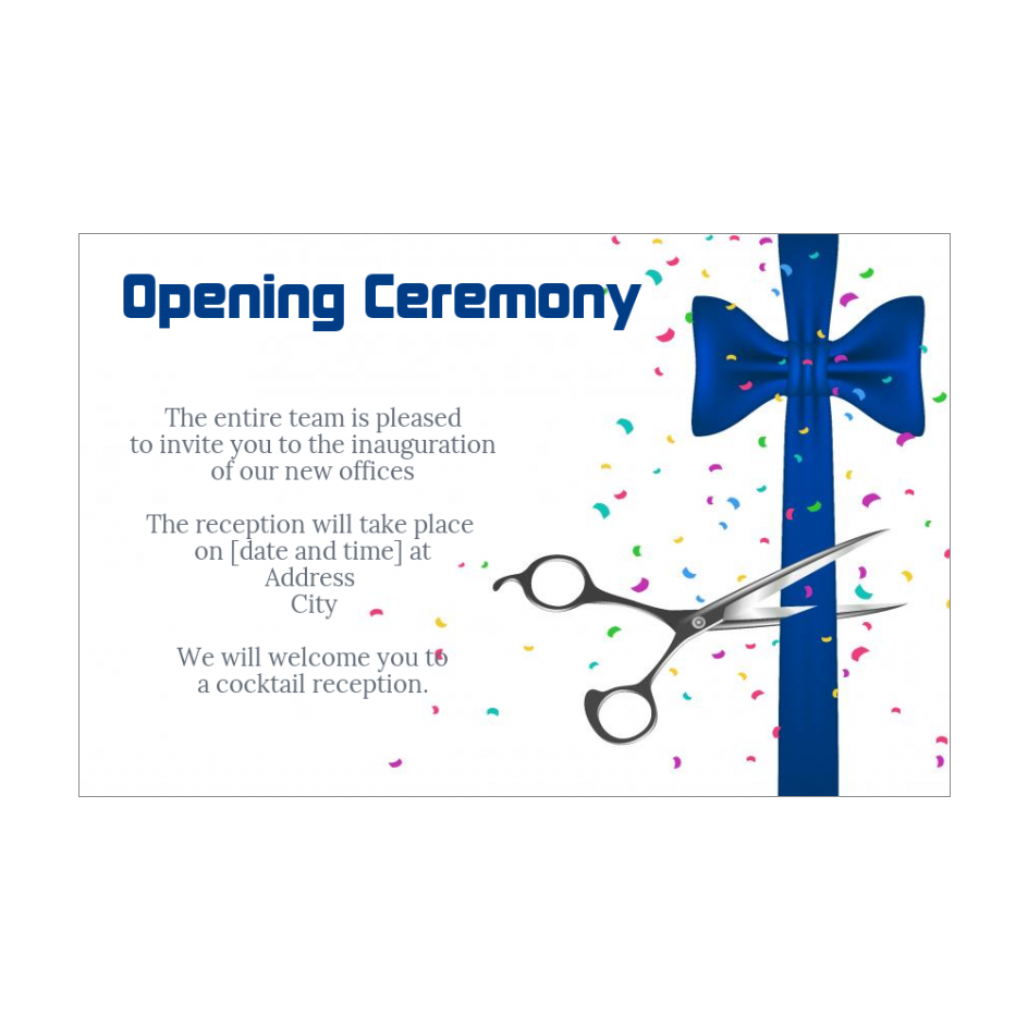 Inauguration Invitation Shop Blue Ribbon Confetti free template (card 3194)