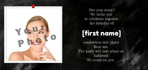 Birthday Card Invitation Black Slate with photo template