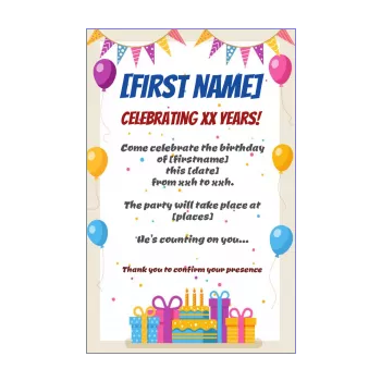 birthday card invitation balloon brown cake confetti kid 