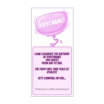 birthday card invitation label balloon girl kid rose 