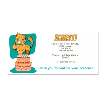birthday card invitation cat brown cake drawing green kid 